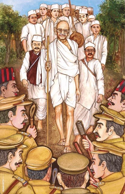 Mahatma Gandhi's Salt March. Mahatma Gandhi, with his simple khadi loincloth 