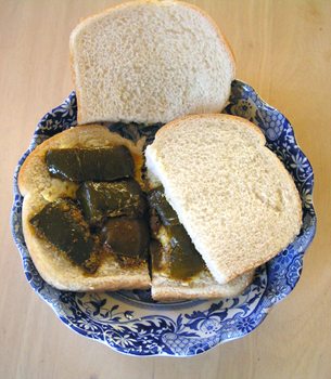 Green Mango sandwiches, a hasty tasty snack with an Indian touch by my mother who loved impovised meals from leftovers