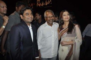 AR Rahman, Mani Ratnam and Aishwarya Rai Bachchan at the music launch of Raavan