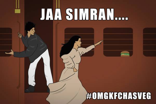 A Bollywood moment as Simran chases the KFC veggie twister.