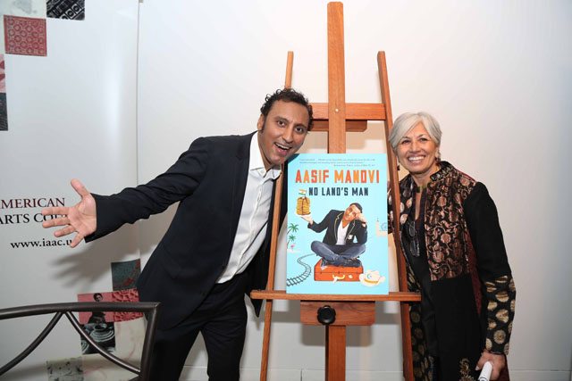 Aasif Mandvi with Aroon Shivdasani at the book launch of 'No Land's Man'