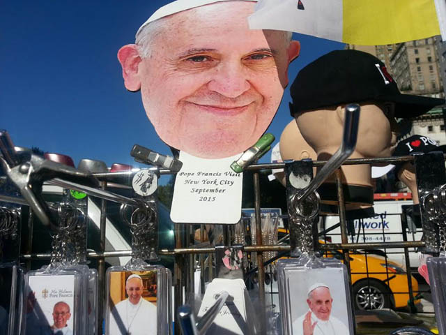 A vendor's cart welcoming the Pope. Photo - Lavina Melwani