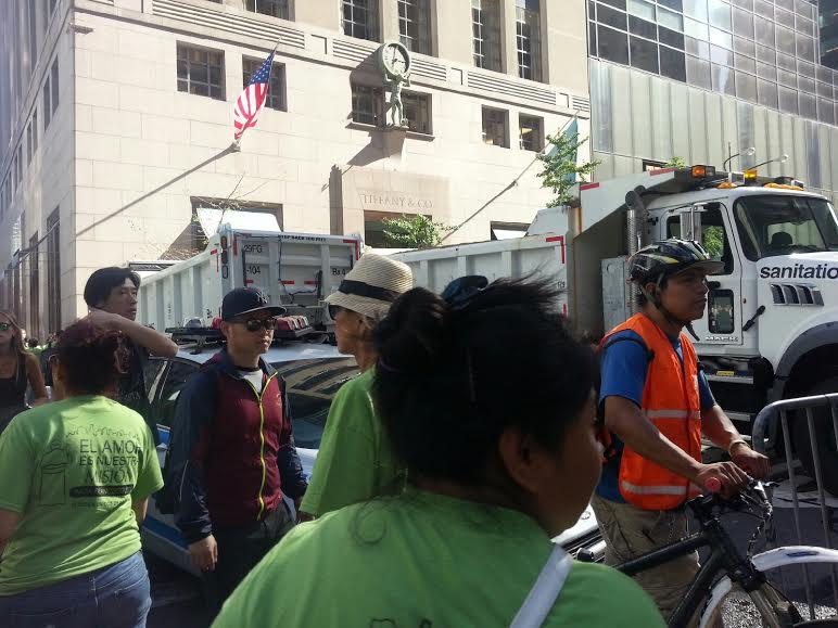 Roads blocked with sanitation trucks and police cars for the Pope's visit. Photo - Lavina Melwani