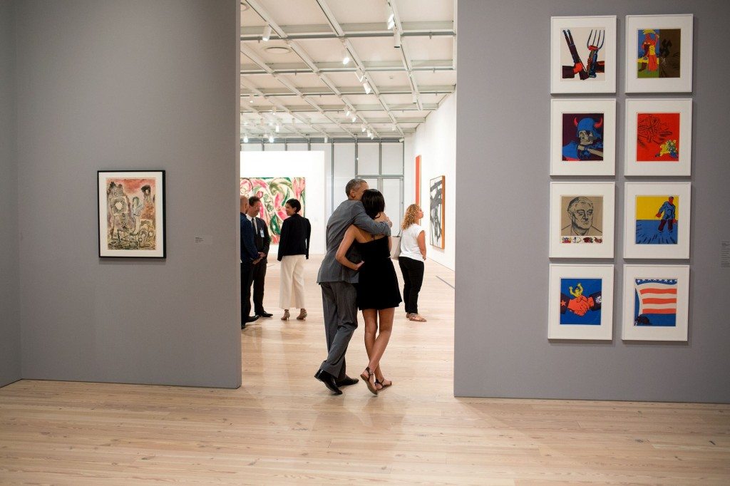 “While visiting the Whitney Museum in New York City, the President hugged his daughter Malia as they looked at the art work.” (Official White House Photo by Pete Souza)