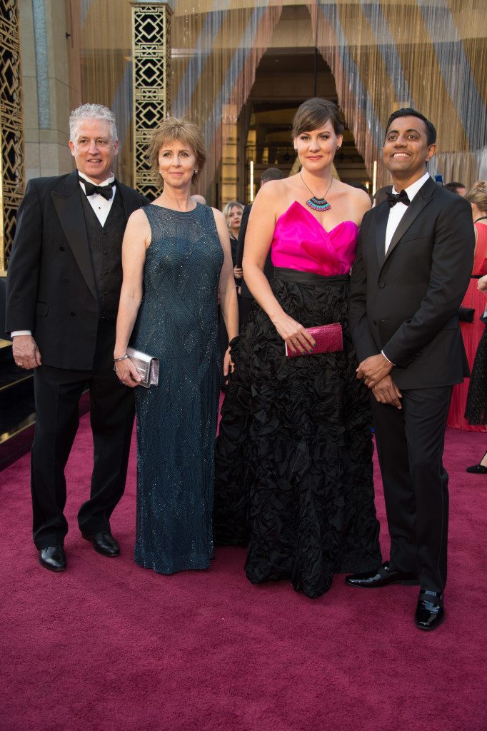 (From left) Guest, Oscar®-nominee Nicole Grindle, guest, Oscar®-nominee Sanjay Patel arrive at The 88th Oscars® at the Dolby® Theatre in Hollywood, CA on Sunday, February 28, 2016.