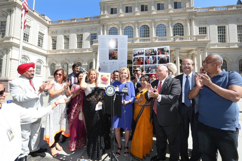 Diwali Stamp Project Committee on the steps of City Hall