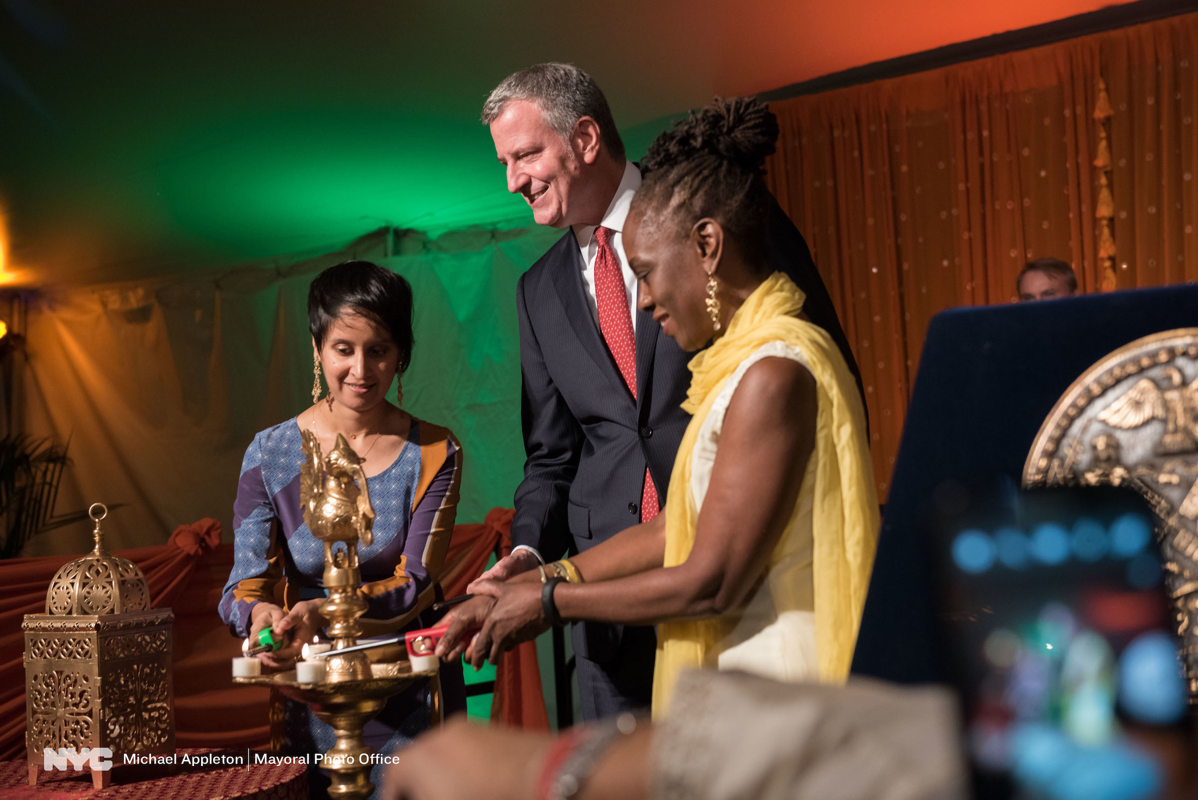 First Lady Chirlane McCray light the Diwali lamp Michael Appleton/Mayoral Photography Office