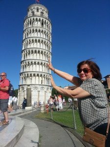 Lavina Melwani working hard to holding up the Tower of Pisa
