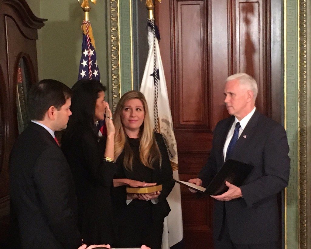 Nikki Haley being sworn in as UN ambassador