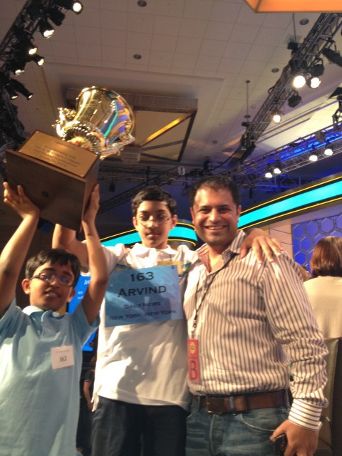 With Prodigy Arvind Mahankali at his win in Scripps National Bee