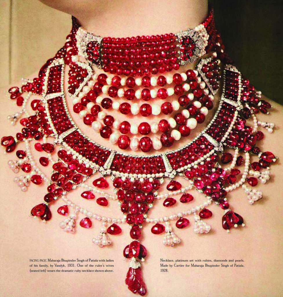 Platinum necklace set with rubies, diamonds and pearls. Made by Cartier for Maharaja Bhupinder Singh