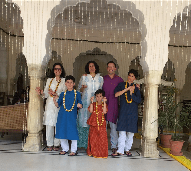 Sarab Kaur with her daughter, son-in-law and grandchildren