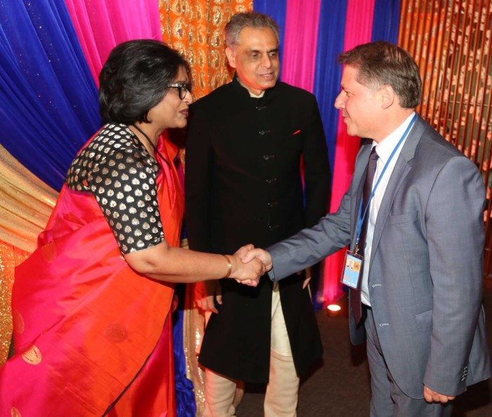 Ambassador Syed Akbaruddin & his wife Padma greet guests