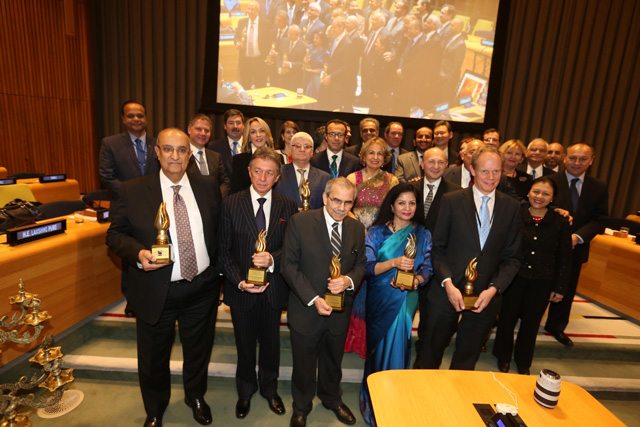 Ambassadors Maged Abdelaziz, Yuriy Sergeyev, Ion Botnaru, Nawaf Salam, Lakshmi Puri, and Matthew Rycroft.