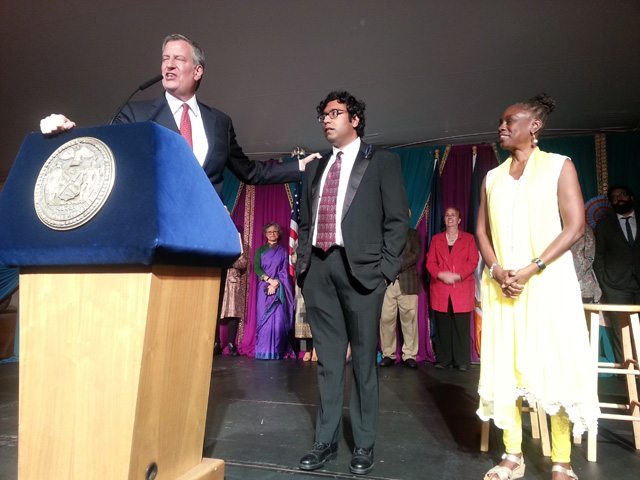 Mayor de Blasio and the First Lady with comic Hari Kondabolu