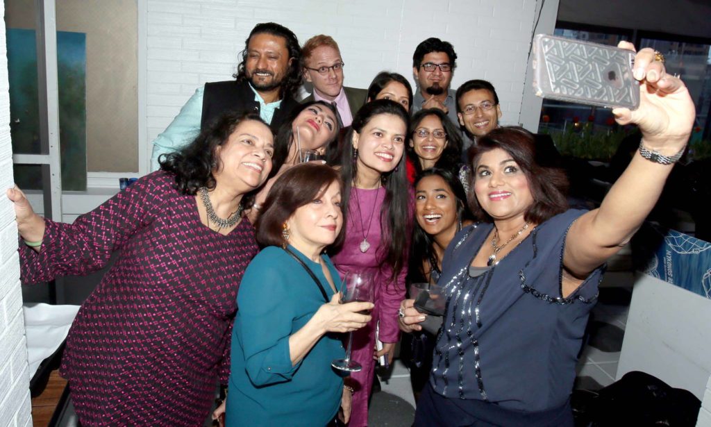 Photo by Jay Mandal — with Meera Narasimhan, Anand Rao, Monica Sharma Thick-skinned Effeminate, Lavina Melwani, Shubhra Prakash - artist, Ariaki Dandawate, Hassan Khan and Hetal Gor.