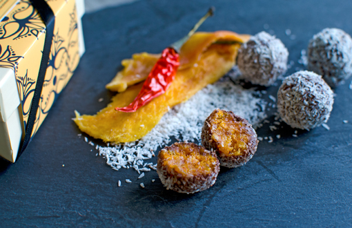 India-Inspired truffles - Mango, coconut & chillies by Santosh Tiptur