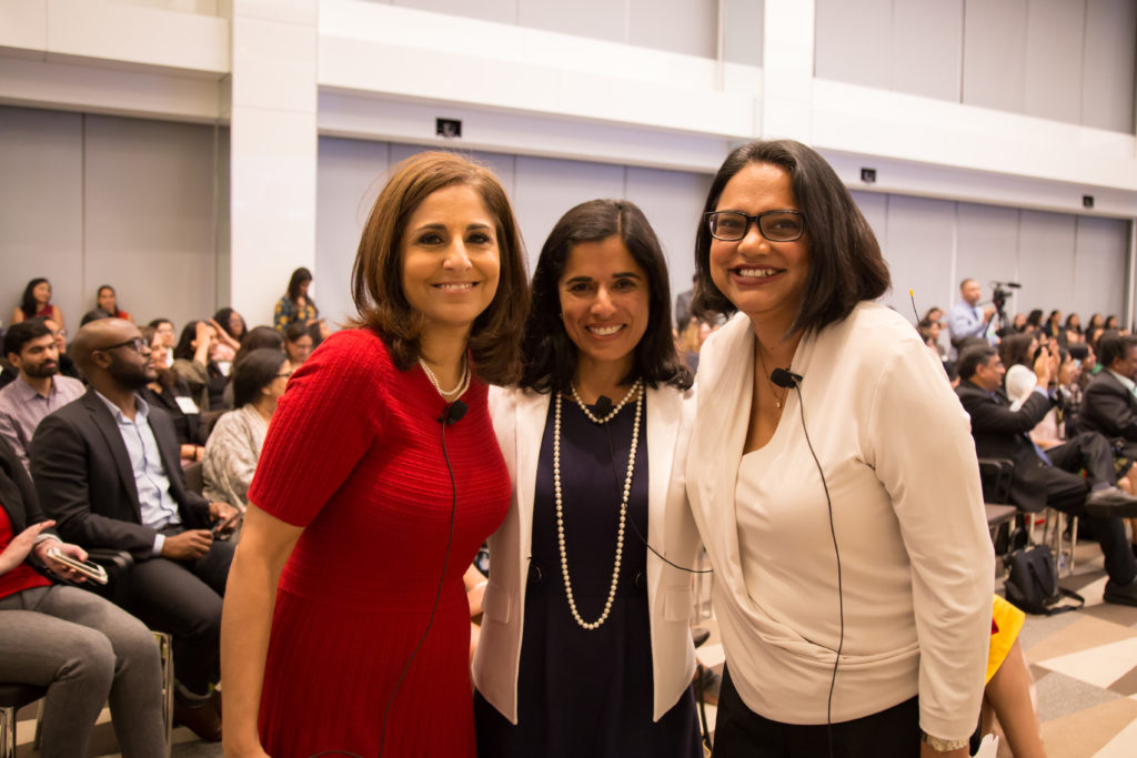 L.to R: Neera Tanden, CEO of the Center for American Progress, Seema Nanda, CEO of the Democratic National Committee, and Mini Timmaraju, Board Member of Indian American Impact Project and former Women’s Vote Director for Hillary for America.