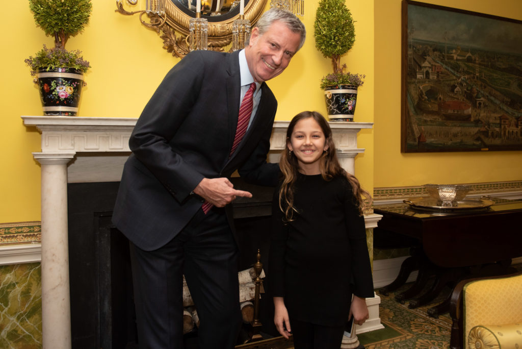 At Diwali Celebrations, Mayor Bill de Blasio with Padma Lakshmi's daughter, Krishna