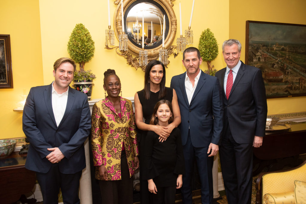 Diwali event - Mayor Bill de Blasio and First Lady Chirlane McCray with Padma Lakshmi, her partner Adam Dell and daughter Krishna Lakshmi-Dell. Padma's chief of staff Anthony Jackson is on the extreme left.