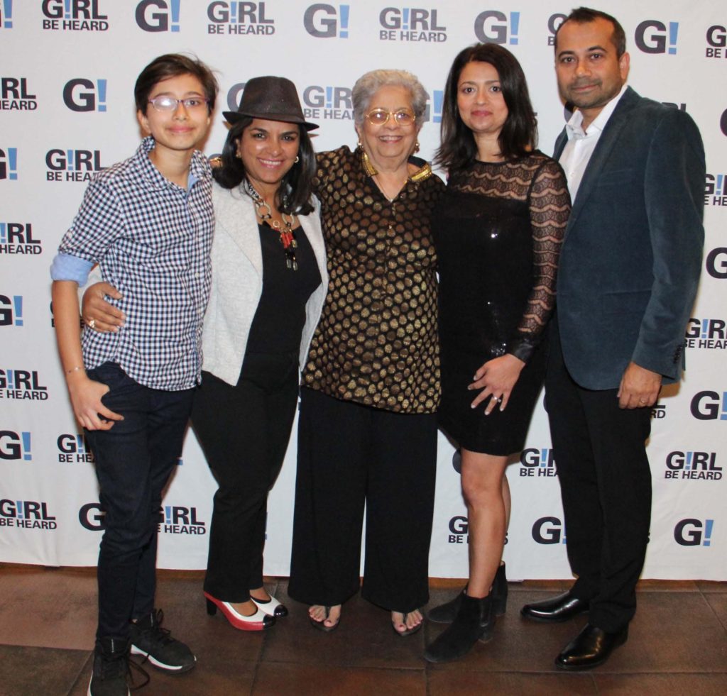 Sayu Bhojwani with her family at the Girl Be Heard event
