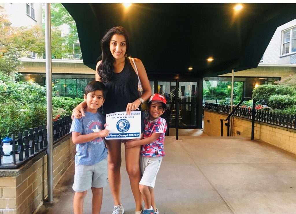 Sonia Dandona Hirdaramani with her children at Pierce Camp