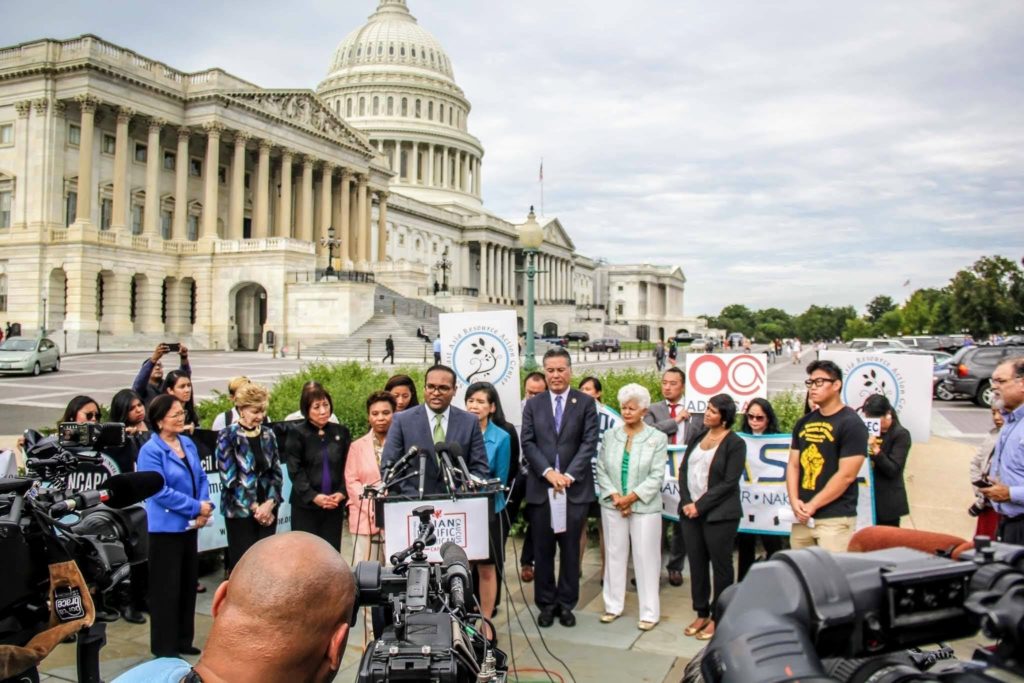 Chirayu Patel in front of US Capitol with Leader Nancy Pelosi and Elected Representatives from Congressional Asian American Pacific Caucus.