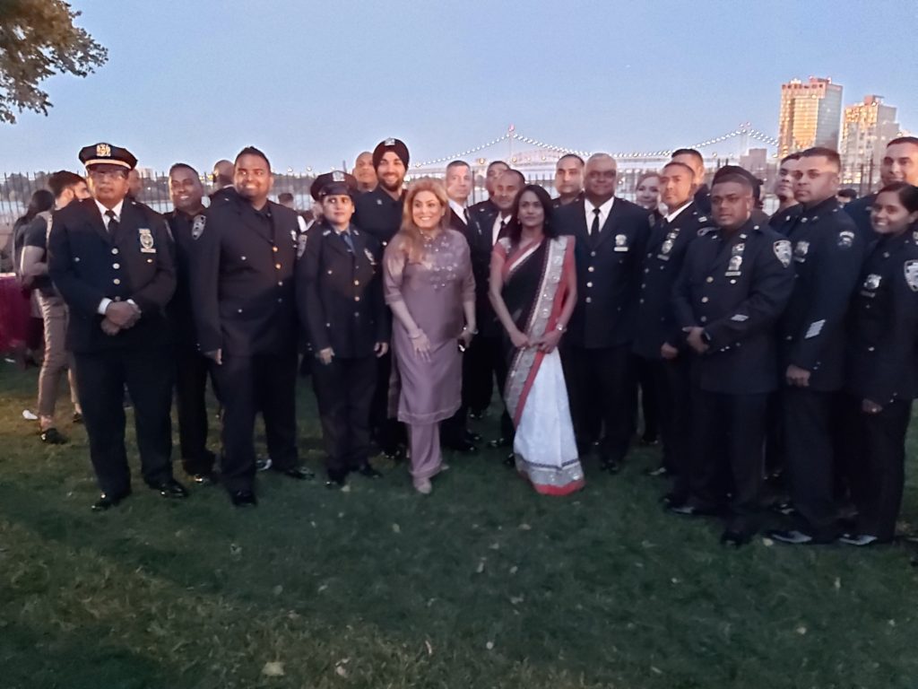 South Asian police officers with the NYPD at the Mayor's Diwali party