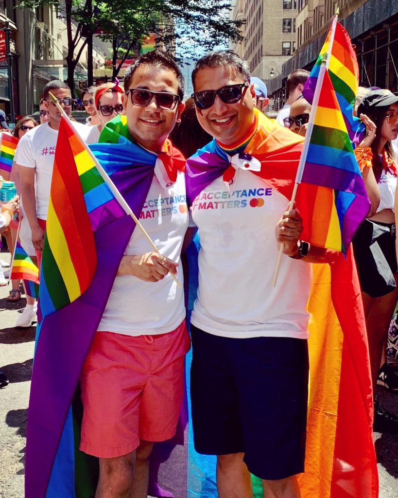 Vaibhav Jain and Parag Mehta in the Pride Parade in NYC