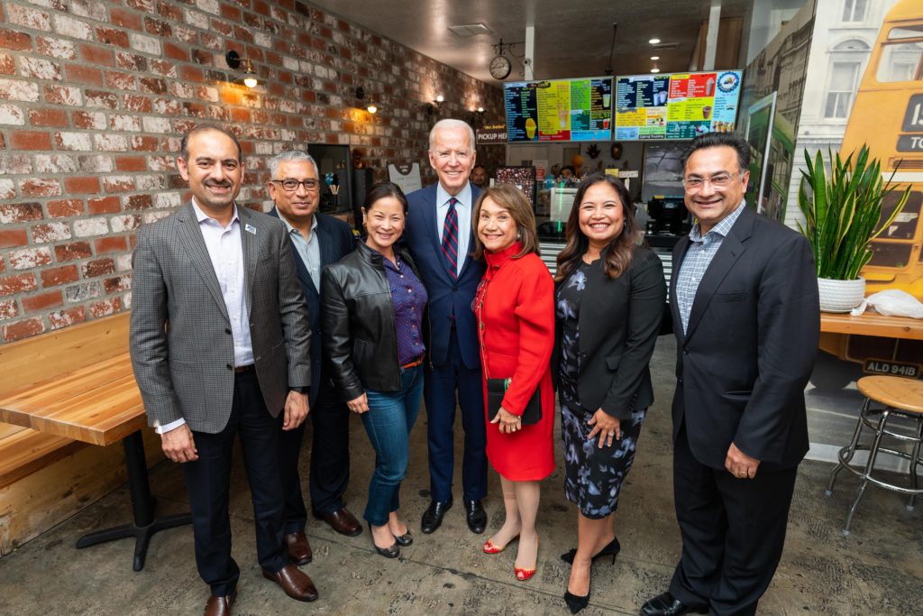 Vice President Joe Biden with AAPI Board members (Shekar Narasimhan is second from left) PHoto by Adam Schultz/Biden for president