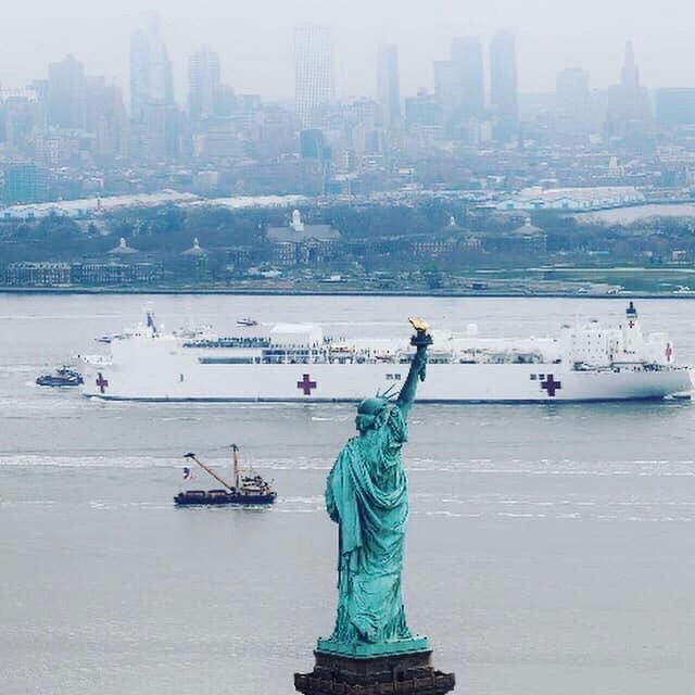 USNS Comfort which will double as a 1000 bed hospital enters New York.