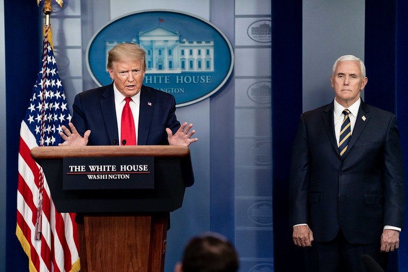 President Donald Trump and VP Pence at a White House briefing