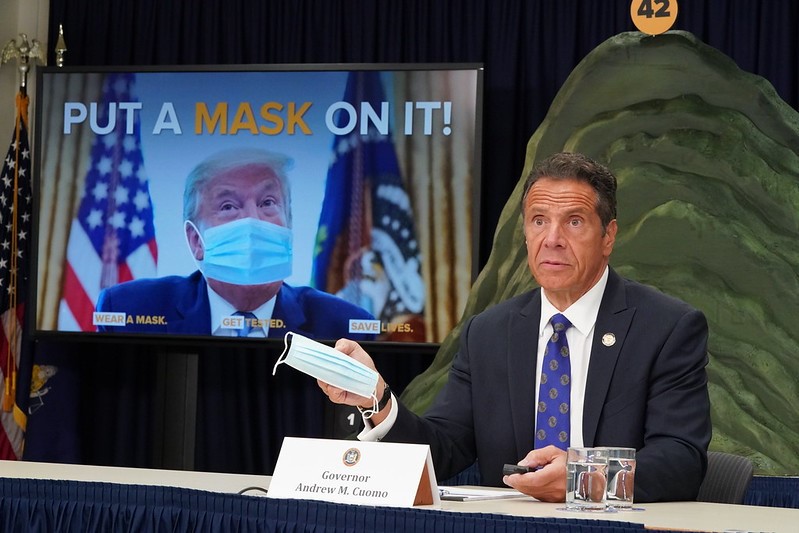 Governor Andrew Cuomo promoting the use of face masks