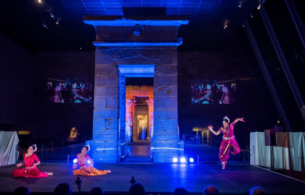 The Nrityagram Dance Ensemble in collaboration with The Chitrasena Dance Company perform Nrityagram: Sahara Revisted, in the Temple of Dendur at the Met Museum on October 27, 2018. Photo Credit: Stephanie Berger.