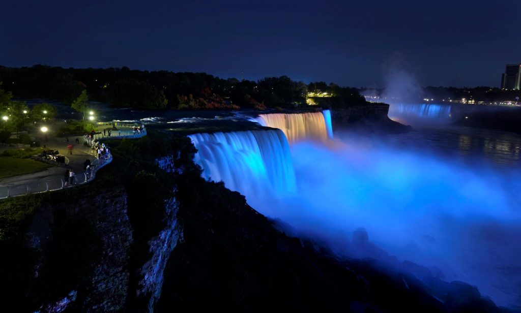 Niagara Falls - State Landmarks lit Blue and Gold in the honor of New Yorkers' work to flatten the curve of COVID-19 virus