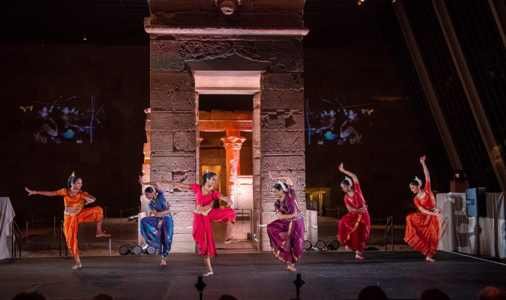 The Nrityagram Dance Ensemble in collaboration with The Chitrasena Dance Company perform Nrityagram: Sahara Revisted, in the Temple of Dendur at the Met Museum on October 27, 2018. Photo Credit: Stephanie Berger.