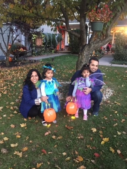 Komal and Jaideep Mulchandani with their twin daughters