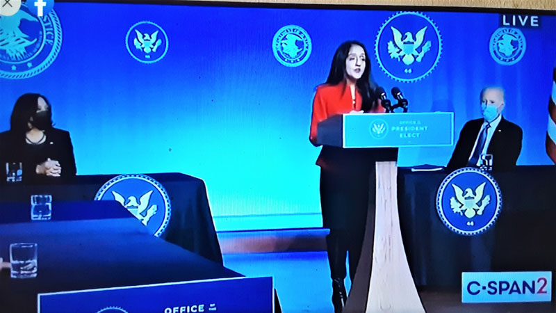 Vanita Gupta with VP Kamala Harris and President-Elect Joe Biden