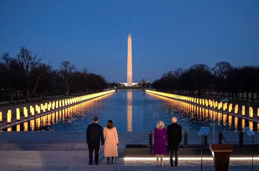 he President and the First Lady, the Vice President and the Second Gentleman at the Covid-19 Memorial held at the Reflecting Pool