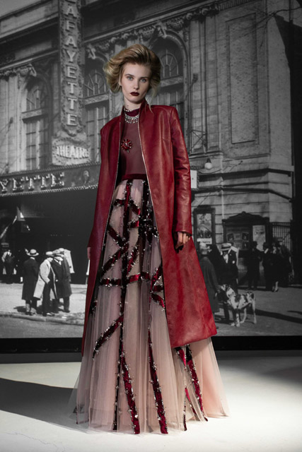 Bibhu Mohapatra - Velvet leather coat and velvet top with drape sleeves