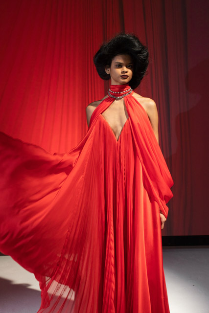 20. Bibhu Mohapatra - Chiffon pleated strapless gown with cape jacket