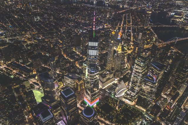 View of WTC lit up for India's Independence Day (y Divya Bhagat)