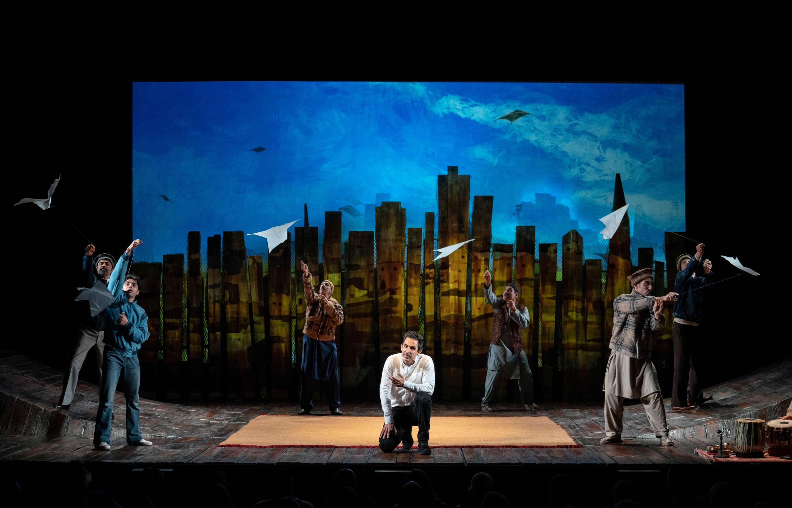 (Front row) Danish Farooqui, Amir Arison, Joe Joseph, (back row) Faran Tahir, Evan Zes, Houshang Touzie and Dariush Kashani in The Kite Runner