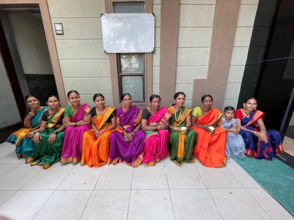 Republic Day - building cleaning ladies dressed up in gifted sarees for the celebration