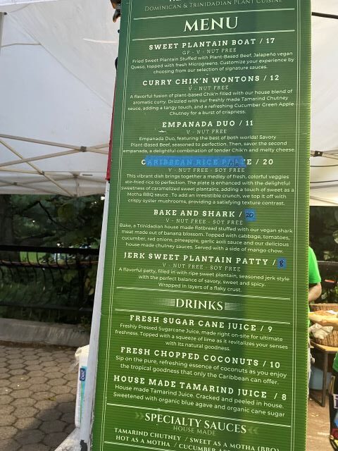 Vegan in Central Park - Caribbean menu