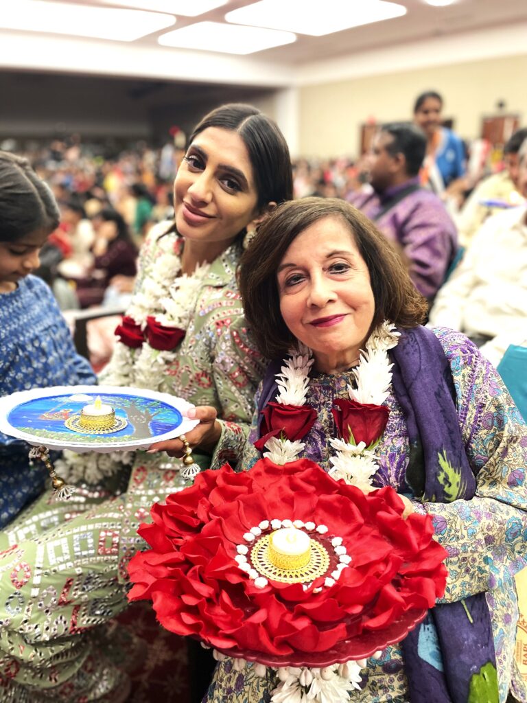 Megha Rao and Lavina Melwani doing the 'aarti'