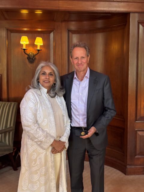 Meenakshi Ahamed with former Treasury Secretary Tim Geithner