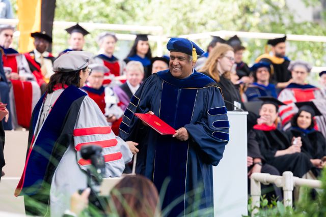 Provost Chandrakasan participating in MIT commencement ceremonies for the School of Engineering May 2025