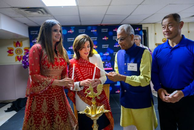 Diwali Reception with Governor Kathy Hochul - Lighting the Diwali lamp with community leaders