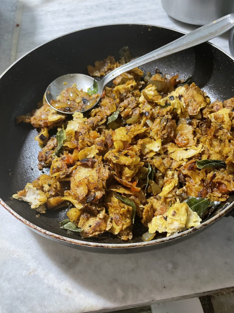 Vegetarian snack made out of day-old roti